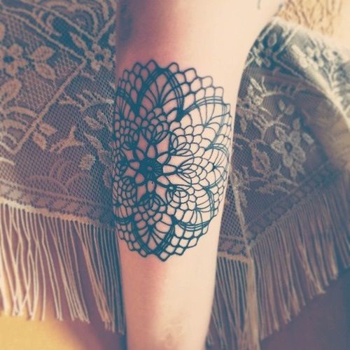 Black flowers lace tattoo