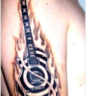 Black men's guitar tattoo