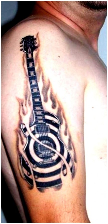 Black men’s guitar tattoo