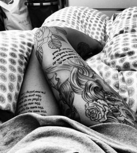 Black roses legs tattoo