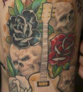 Blue and red rose guitar tattoo