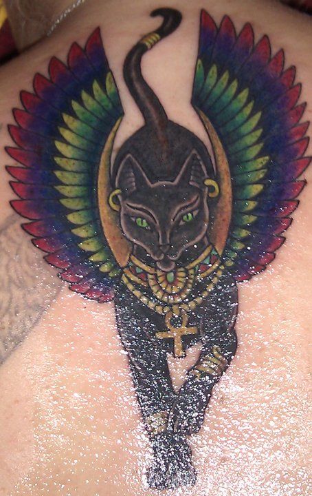 Cat with wings Egypt style tattoo