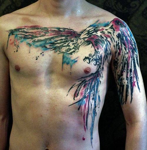 Chest colorful watercolor tattoo