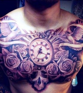Clock tattoo on chest