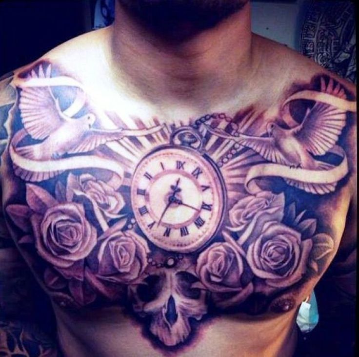 Clock tattoo on chest