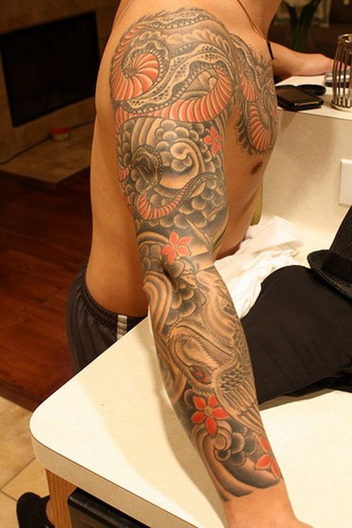 Colorful hand dragon tattoo