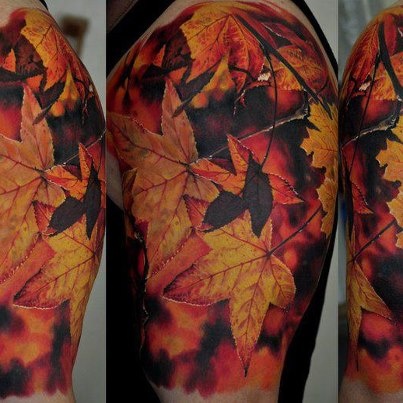 Colorful leaf tattoo