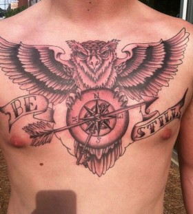 Compass and owl tattoo
