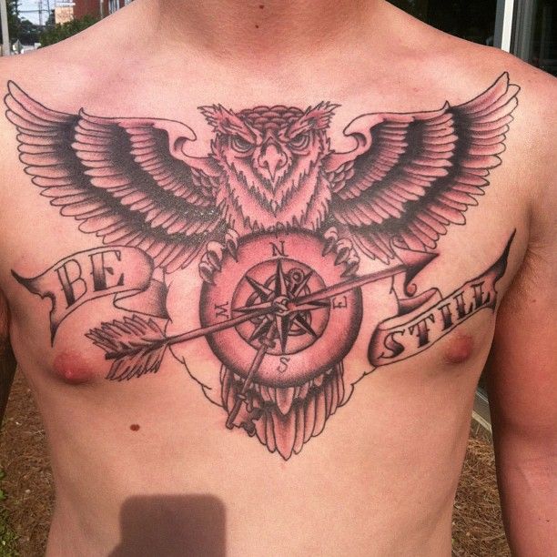 Compass and owl tattoo