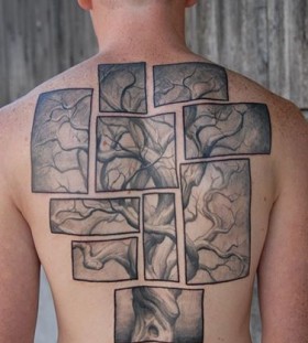 Cool men's back tree tattoo
