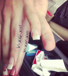 Couple fingers numbers infinity tattoo