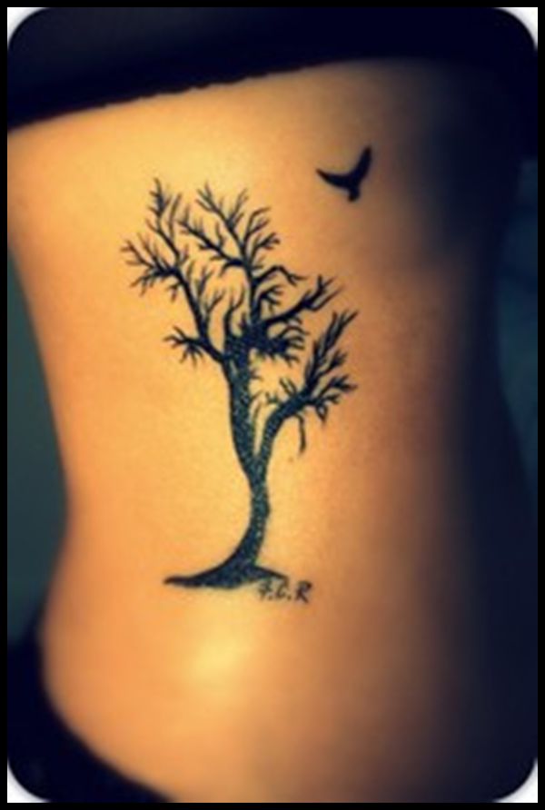 Cute bird and tree tattoo