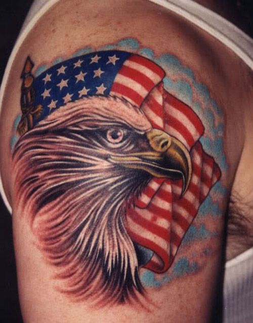 Eagle and flag american style tattoo