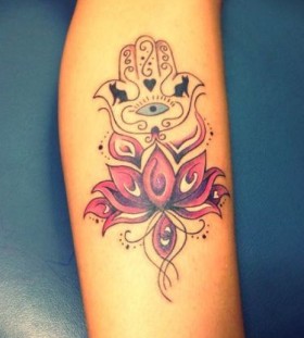 Eye, cats and lotus flower tattoo