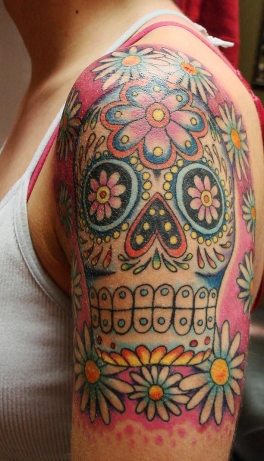 FLowers skull tattoo