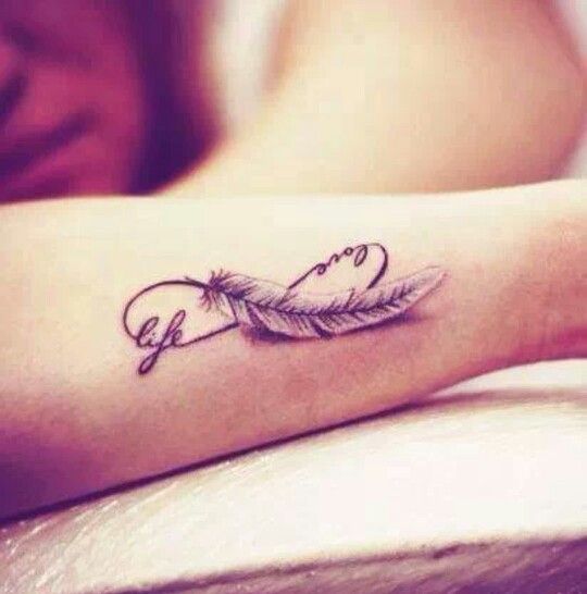 Feather and life infinity tattoo