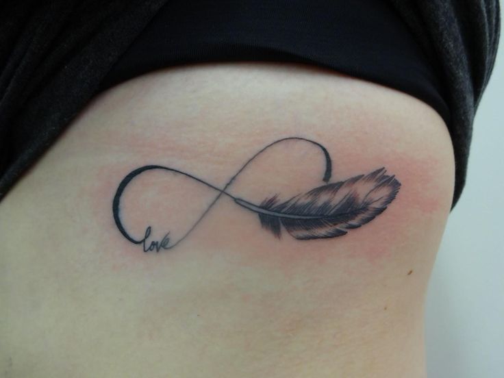 Feather and love infinity tattoo
