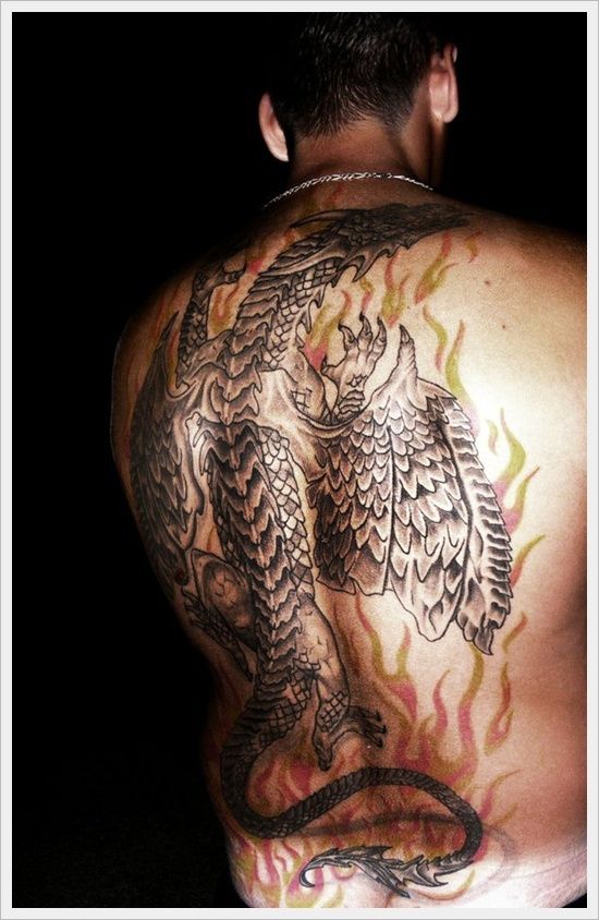 Fire and dragon tattoo