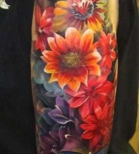 Flower and clock watercolor tattoo