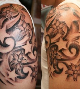 Flowers and star tattoo