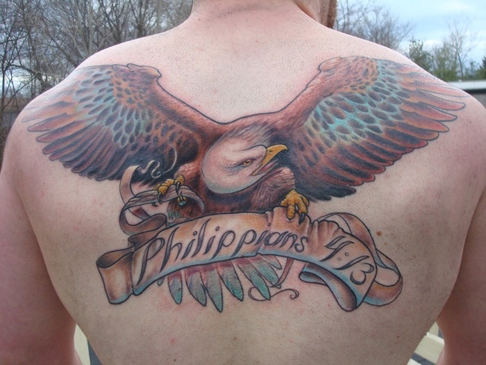 Full back eagle military style tattoos