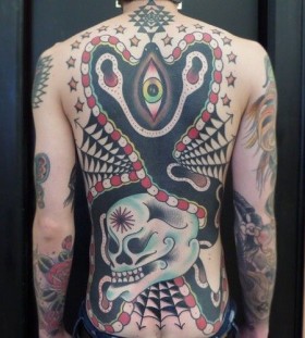 Full back tattoo by Dustin Barnhart