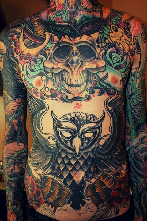 Full body owl tattoo