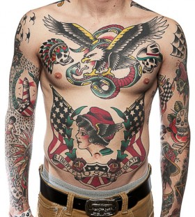 Full men's body american style tattoo