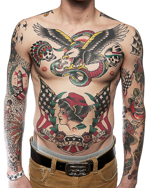 Full men’s body american style tattoo