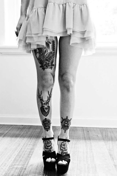 Girl with skirt legs tattoo