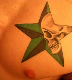 Green skull star tattoo