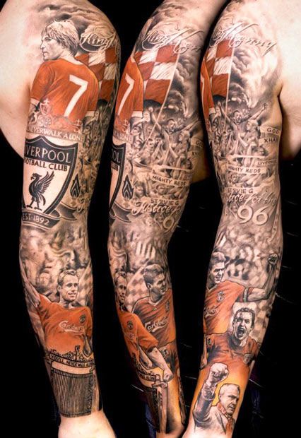 Hands colorful football tattoo