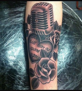 Heart and rose music style tattoo