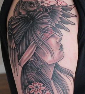 Indian girl and owl tattoo