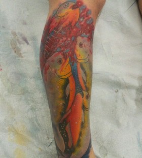 Lovely fishes tattoo by Dustin Barnhart