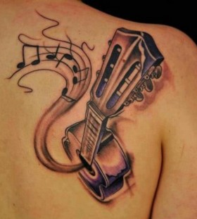 Lovely men's shoulder guitar tattoo