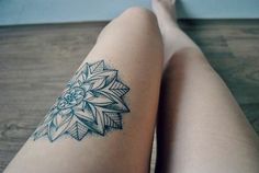 Mandala flower legs tattoo