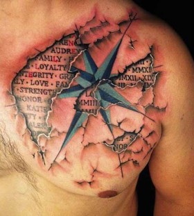 Map tattoo on chest
