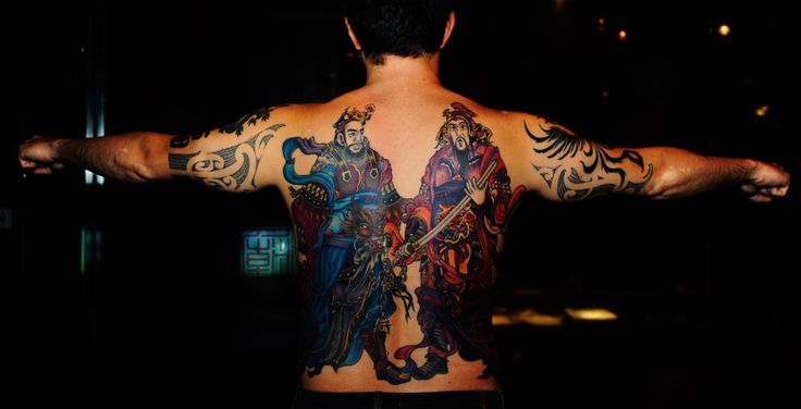 Men full back asian tattoo