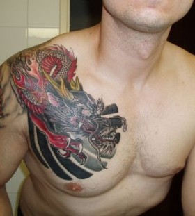 Men red dragon tattoo