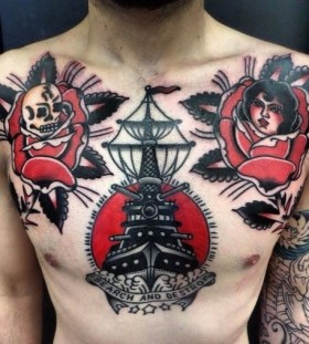 Men's chest tattoo by Dustin Barnhart