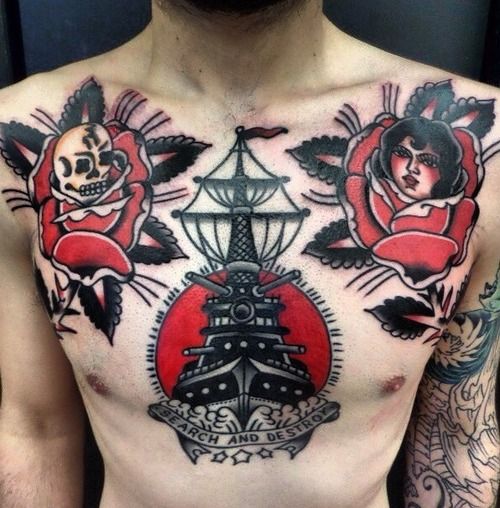 Men’s chest tattoo by Dustin Barnhart
