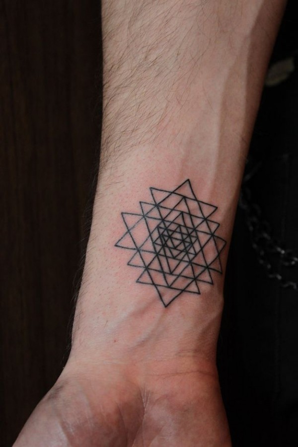 Origami lines tattoo on hand