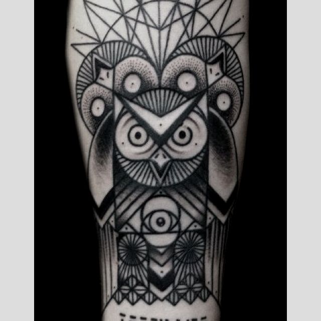 Ornaments and owl tattoo made by Berlin artist