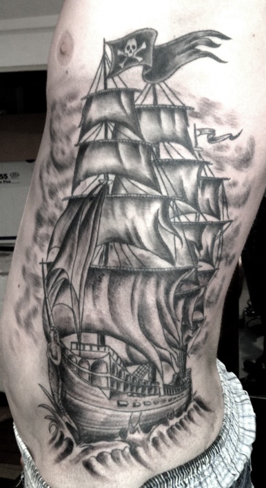 Plack pirates ship tattoo