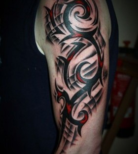 Red and black tribal tattoo