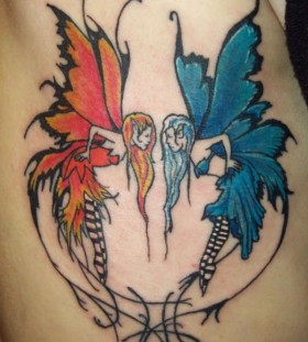 Red and blue wings tattoo