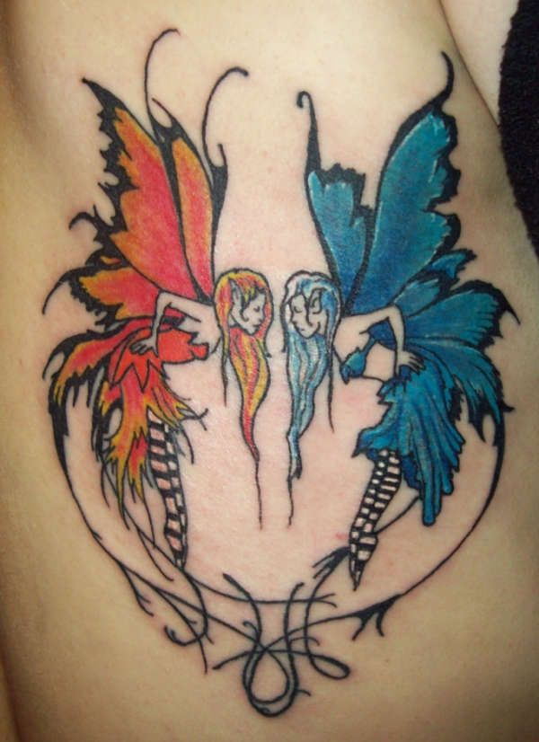 Red and blue wings tattoo