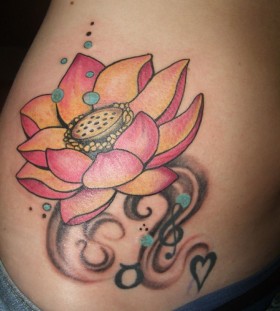 Red and yellow lotus flower tattoo
