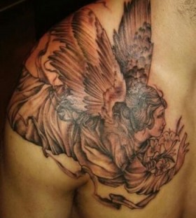 Red angel wings tattoo